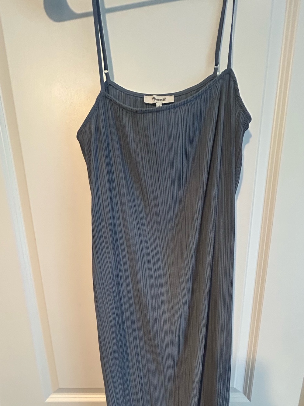 Madewell Dusty Blue Pleated Slip Dress with Spaghetti Straps
